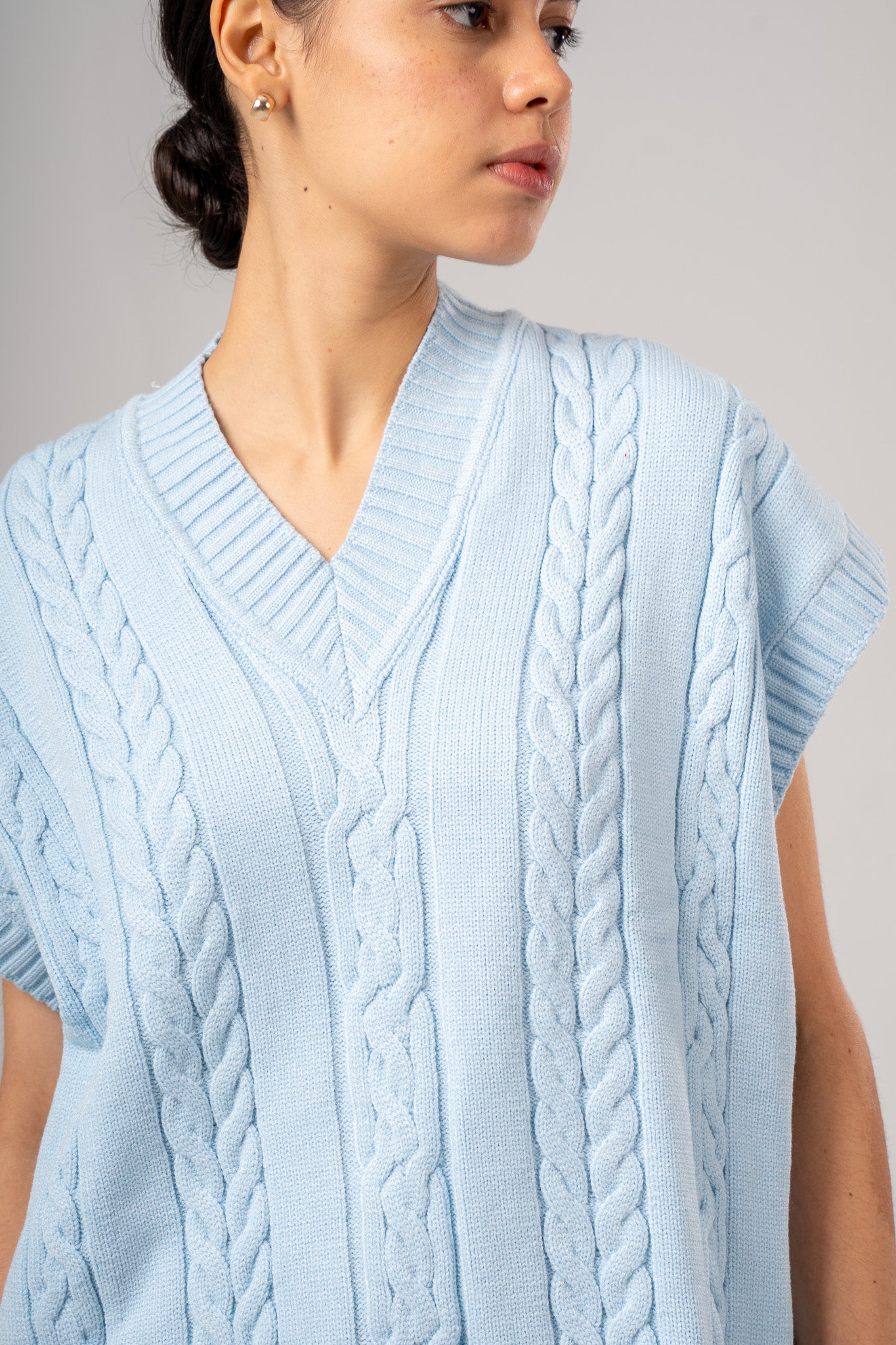 Light Blue V-Neck Cable vest